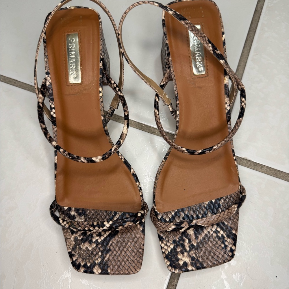 Primark Snakeskin Strappy Heels - Tan and Black